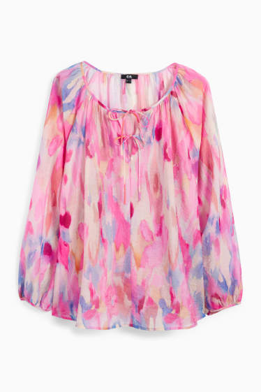 Damen - Bluse mit V-Ausschnitt - gemustert - pink