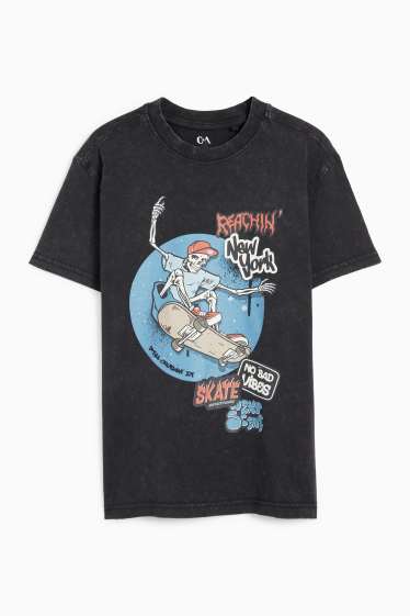 Kinderen: jongens - Skelet op skateboard - T-shirt - zwart