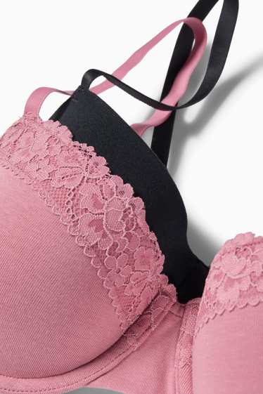 Women - Multipack of 2 - underwire bra - DEMI - padded - black / rose