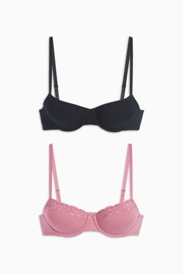 Women - Multipack of 2 - underwire bra - DEMI - padded - black / rose