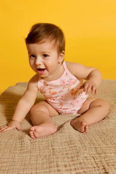 Baby: meisjes - Set van 3 - olifant en flamingo - rompertje - roze