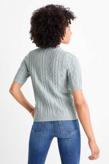 Damen - Strickjacke - Zopfmuster - hellblau