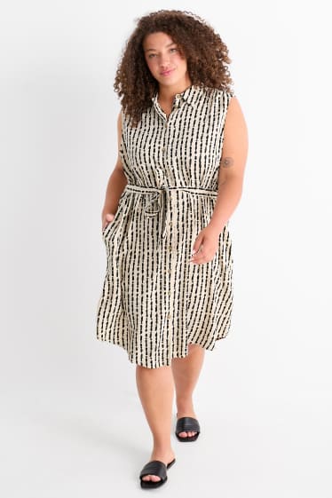 Damen - Viskose-Blusenkleid - gemustert - schwarz / beige