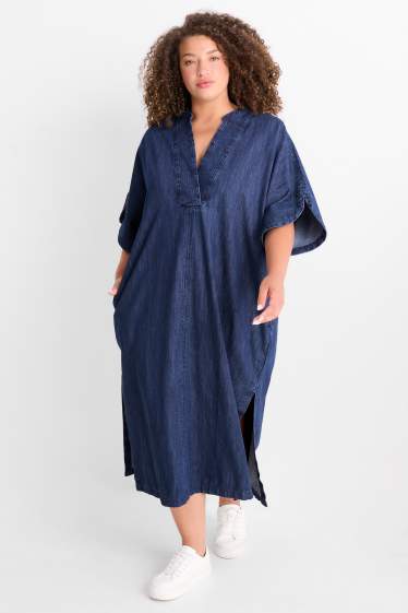 Damen - Jeans-Kaftan mit V-Ausschnitt - dunkeljeansblau