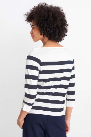 Damen - Basic-Langarmshirt - gestreift - weiss / schwarz