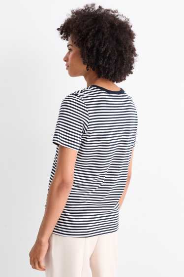 Damen - Basic-T-Shirt - Regular Fit - gestreift - dunkelblau / weiss