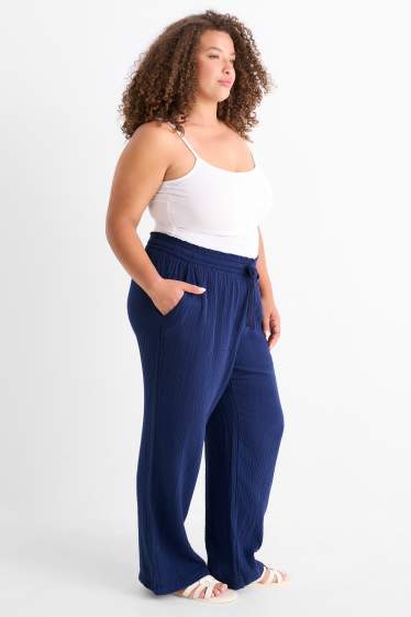 Damen - Stoffhose - Mid Waist - Comfort Fit - strukturiert - dunkelblau