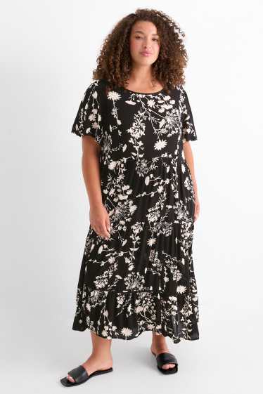 Women - Viscose dress - floral - black / beige