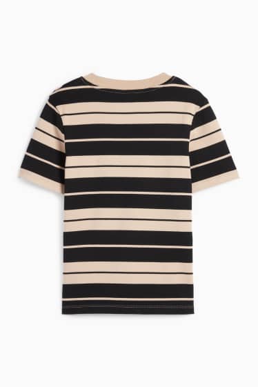 Dámské - Tričko basic - slim fit - pruhované - černá/béžová