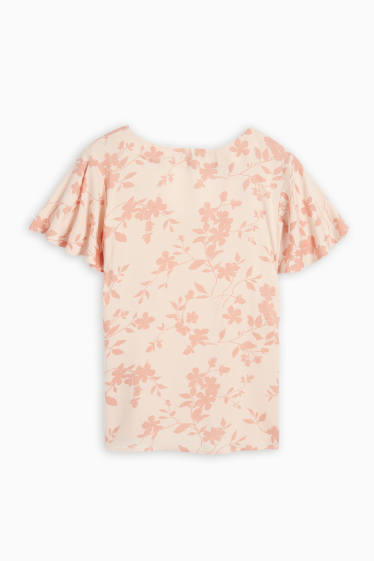 Dames - Blouse met volants - gebloemd - licht oranje