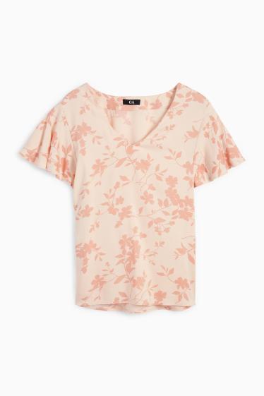 Dames - Blouse met volants - gebloemd - licht oranje