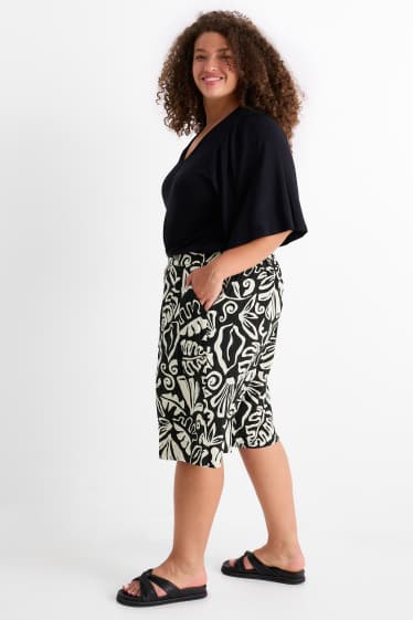 Women - Bermuda shorts - high waist - patterned - textured - black / beige