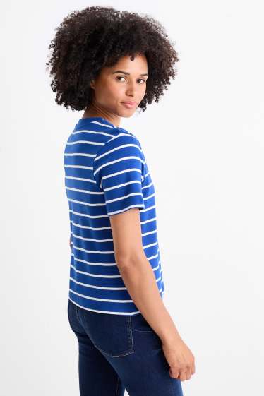 Dames - Basic T-shirt - slim fit - gestreept - blauw / wit