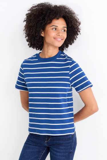 Dames - Basic T-shirt - slim fit - gestreept - blauw / wit