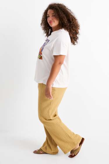 Dames - Pantalon - mid waist - comfort fit - met structuur - beige