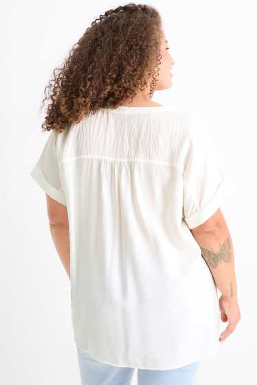 Damen - Bluse mit V-Ausschnitt - strukturiert - weiss