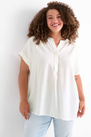 Damen - Bluse mit V-Ausschnitt - strukturiert - weiss