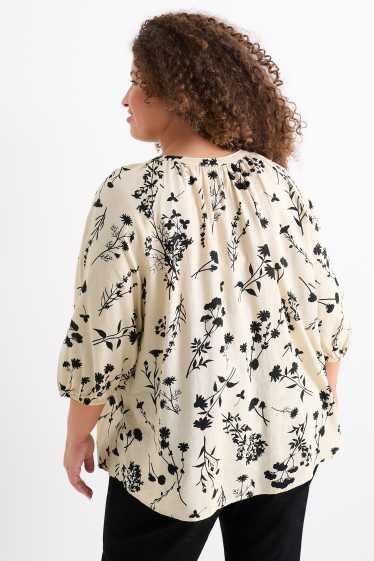 Damen - Bluse - Leinen-Mix - geblümt - beige