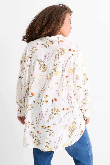 Dames - Blouse - linnenmix - gebloemd - wit