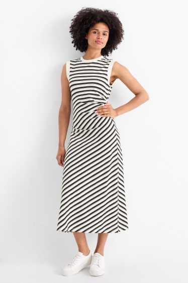 Women - Fit & flare dress - striped - black / white