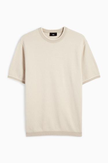 Herren - Strickpullover - kurzarm - hellbeige