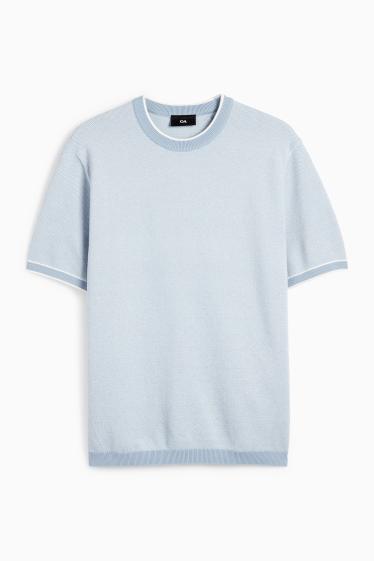 Herren - Strickpullover - kurzarm - hellblau