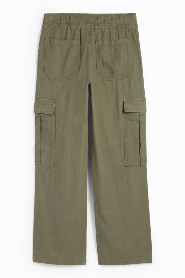 Kinder Jungen - Cargohose - Leinen-Mix - khaki