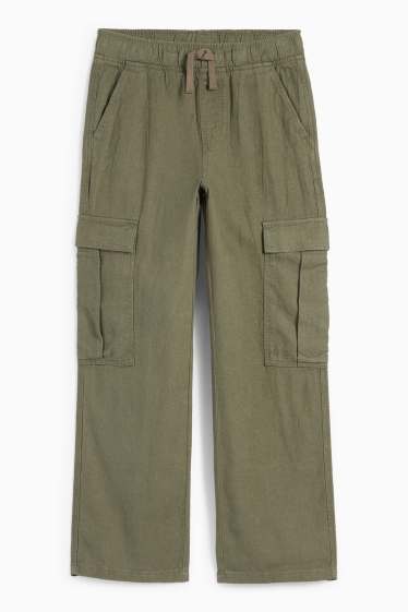 Kinder Jungen - Cargohose - Leinen-Mix - khaki
