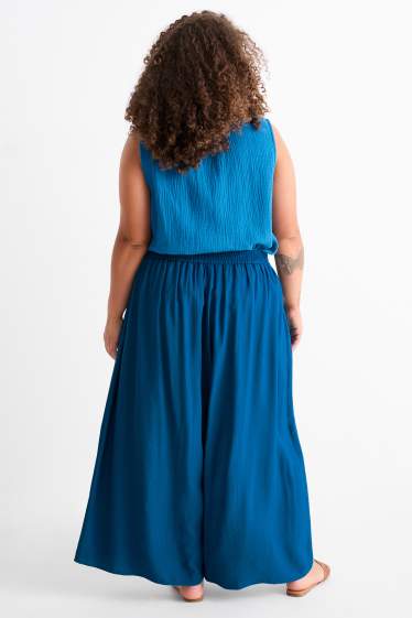 Damen - Stoffhose - High Waist - Wide Leg - blau