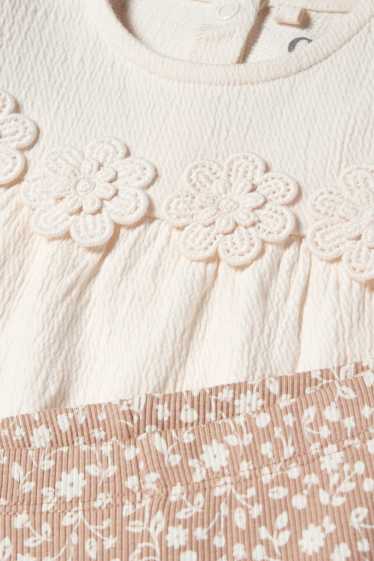 Baby: meisjes - Bloemetjes - baby-outfit - 3-delig - beige