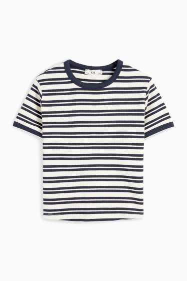 Kinderen: meisjes - T-shirt - ribstof - gestreept - donkerblauw