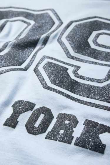 Kinder Mädchen - New York - Kurzarmshirt - Glanz-Effekt - hellblau