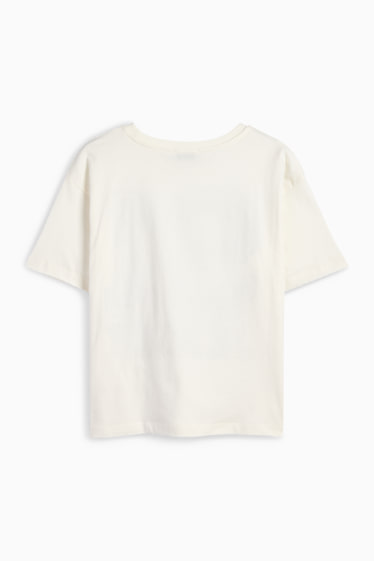 Kinderen: meisjes - T-shirt - glanseffect - crème wit