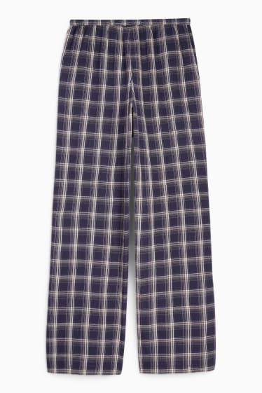 Damen - Stoffhose - Mid Waist - Wide Leg - kariert - dunkelblau