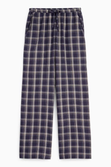 Damen - Stoffhose - Mid Waist - Wide Leg - kariert - dunkelblau
