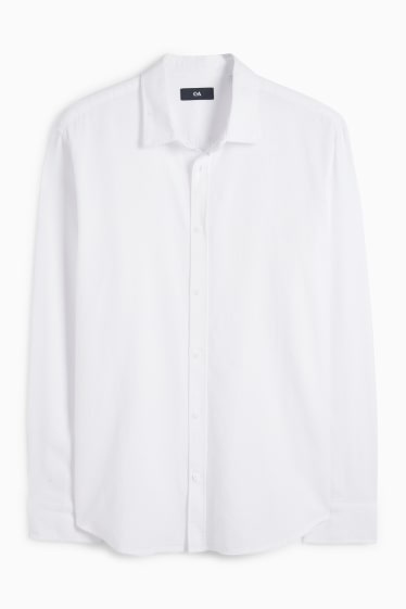 Men - Shirt - regular fit - kent collar - textured - white