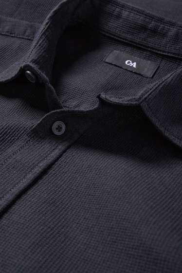 Men - Shirt - regular fit - kent collar - textured - black