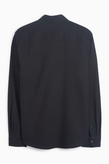 Men - Shirt - regular fit - kent collar - textured - black