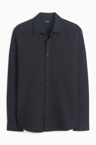 Men - Shirt - regular fit - kent collar - textured - black