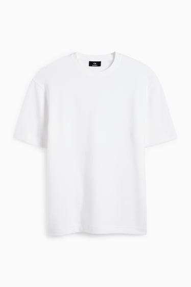 Herren - T-Shirt - Relaxed Fit - gerippt - weiss
