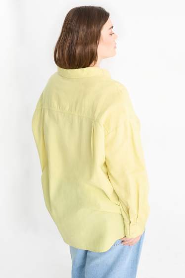 Damen - Bluse - Leinen-Mix - hellgelb