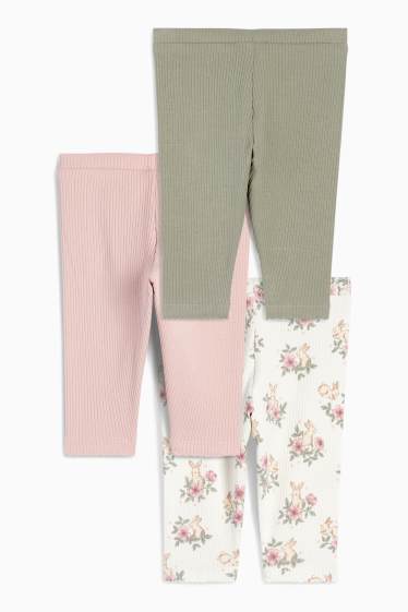 Baby Mädchen - Multipack 3er - Blümchen - Baby-Leggings - gerippt - rosa