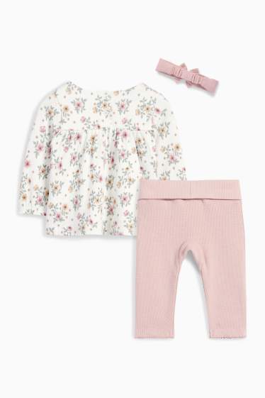 Baby Mädchen - Blümchen - Baby-Outfit - 3 teilig - strukturiert - rosa