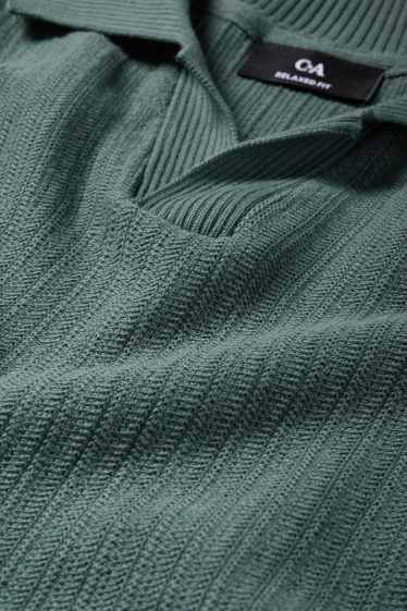 Heren - Gebreid poloshirt - met structuur - groen