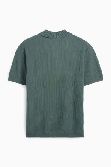 Heren - Gebreid poloshirt - met structuur - groen