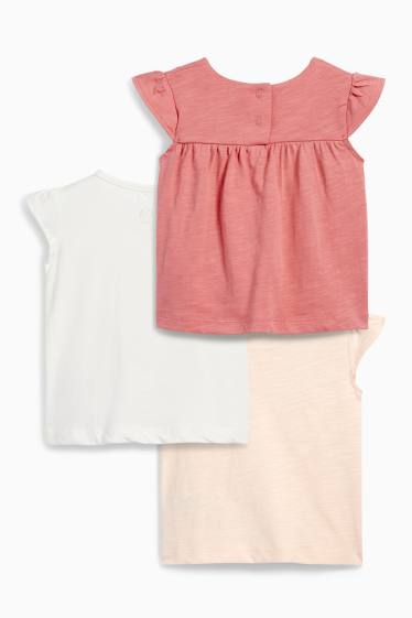Baby: meisjes - Set van 3 - bloemetjes en katjes - baby-T-shirt - wit / roze