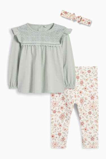 Baby Mädchen - Blümchen - Baby-Outfit - 3 teilig - mintgrün