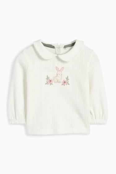 Baby: meisjes - Bloemetje en haasje - baby-outfit - 2-delig - crème wit
