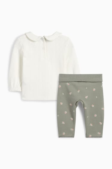 Baby: meisjes - Bloemetje en haasje - baby-outfit - 2-delig - crème wit