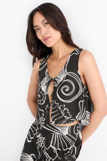 Femmes - Haut de plage court - à motif - noir